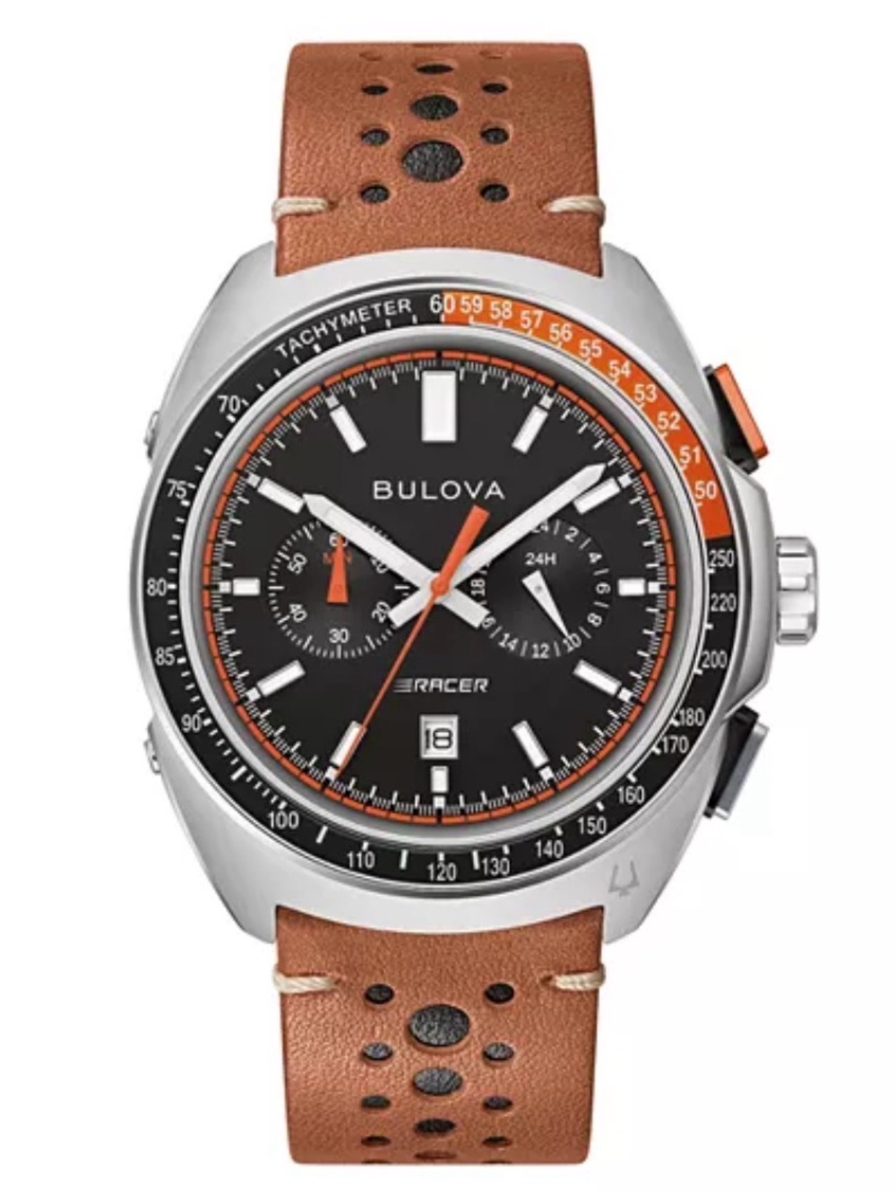 Bulova Racer Chronograph Quartz Black Dial with brown leather Men's Watch